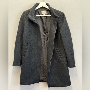 Ann Taylor LOFT Women's Petite M Black Wool Blend Mock Neck Long Coat Jacket